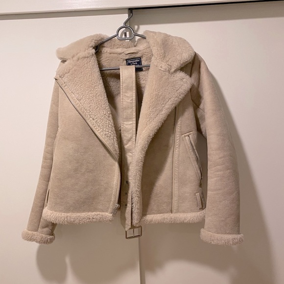 Abercrombie and Fitch faux shearling moto jacket xs - Picture 1 of 4